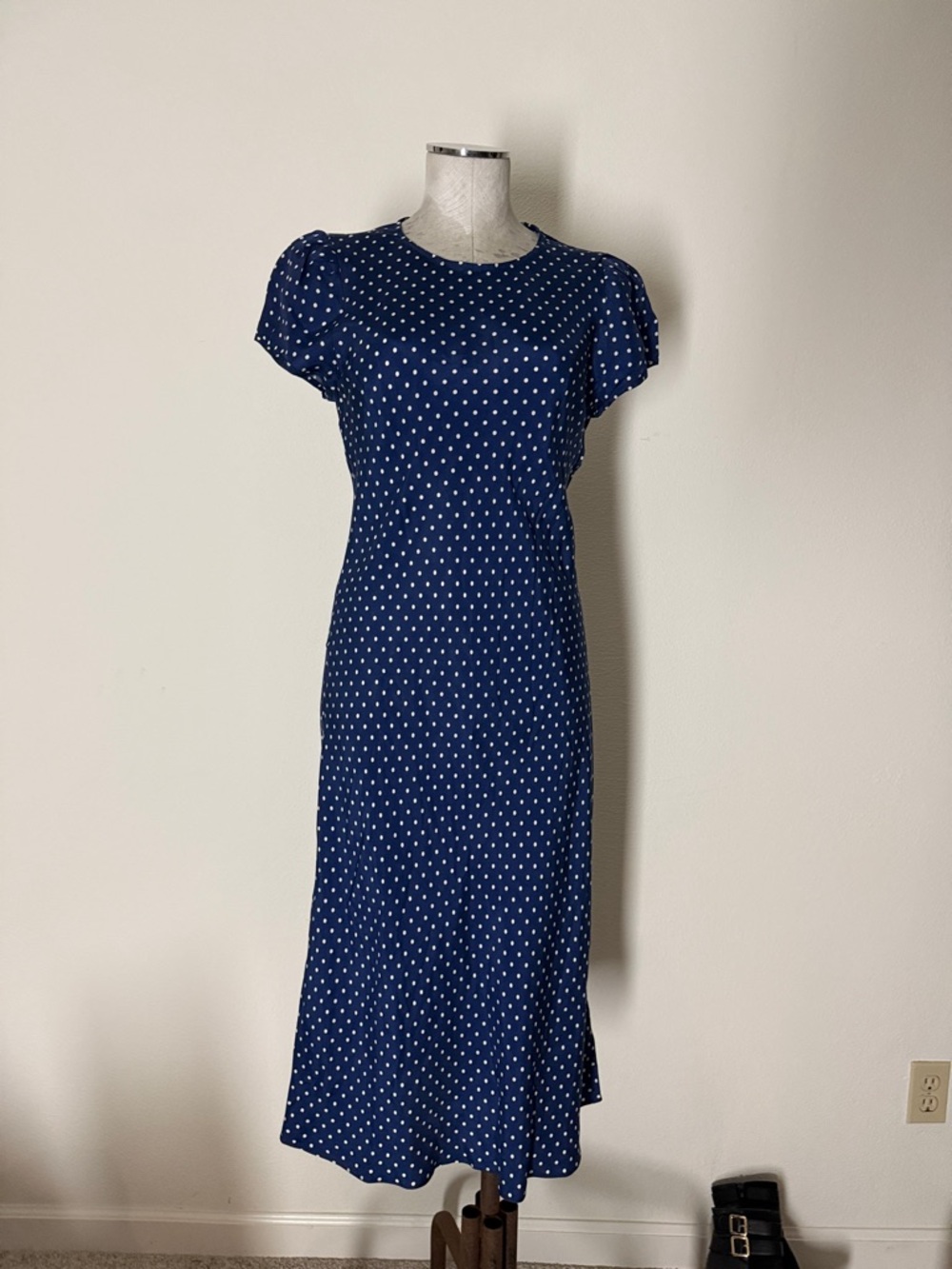 J. Crew Navy Polka Dot Maxi Dress 4 EUC